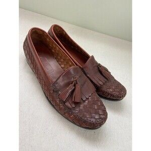 Cole Haan Resort Men's Size 10 Loafers Brown Leather Woven Tassel Toe Shoes